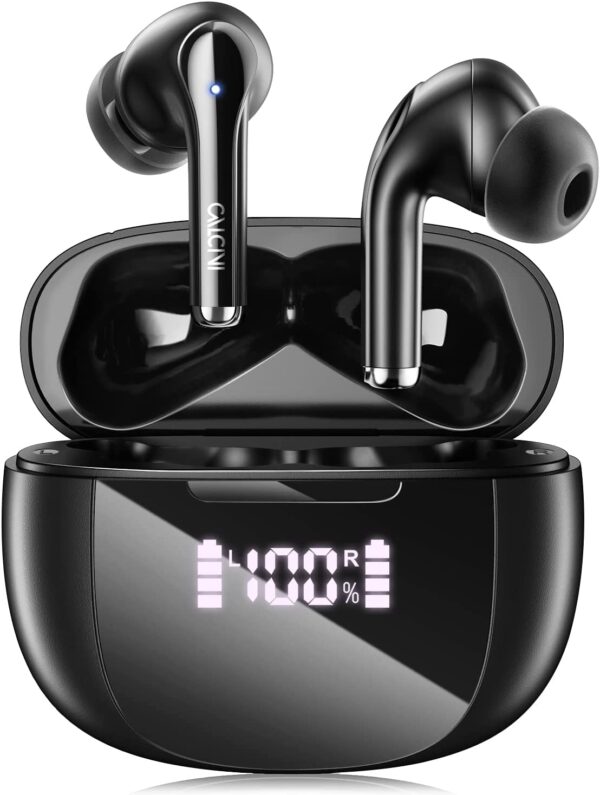 CALCINI Wireless Earbuds, Bluetooth 5.3 Ear Buds with LED Power Display Charging Case,True Wireless Earphones Deep Bass Stereo Sound Microphone Headphones,Waterproof,for Android,iPhone,Run,Sport,Work