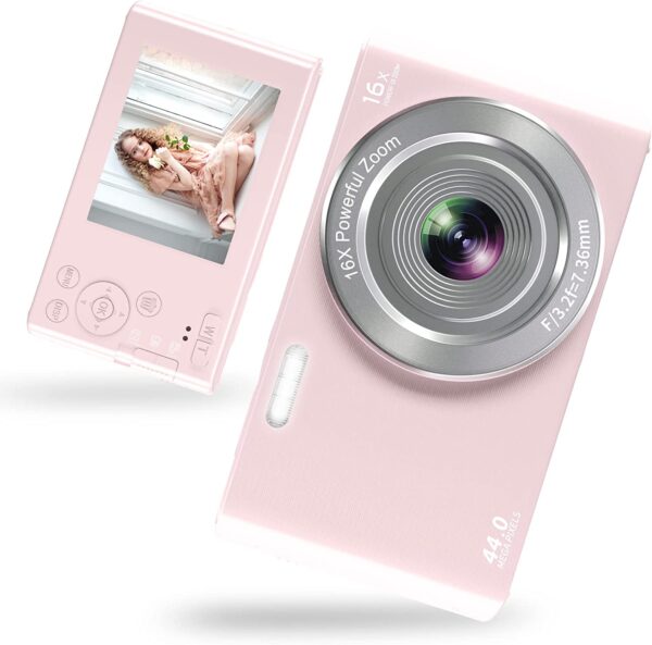 UIKICON Digital Camera, 4K 44MP Kids Camera with 32GB SD Card and 2 Rechargeable Batteries, Small Mini Point and Shoot Compact Digital Cameras for Beginners, Kids and Teens - Pink