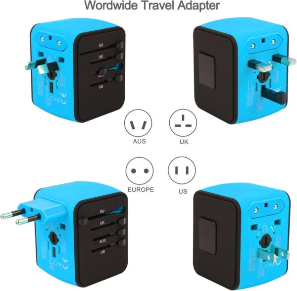 JMFONE Universal Travel Adapter,International Power Adapter High Speed 2.4A 4*USB, Type-C 3.0A Port with Worldwide AC Plug Wall Charger for European, Italy, US, and More 170 Countries (Blue) - Image 5