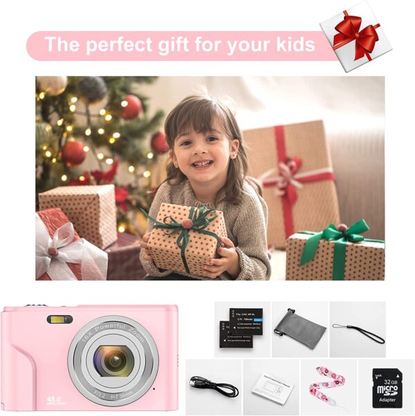 Digital Baby Camera for Kids Teens Boys Girls Adults,1080P 48MP Kids Camera with 32GB SD Card,2.4 Inch Kids Digital Camera with 16X Digital Zoom, Compact Mini Camera Kid Camera for Kids/Student（Pink） - Image 7