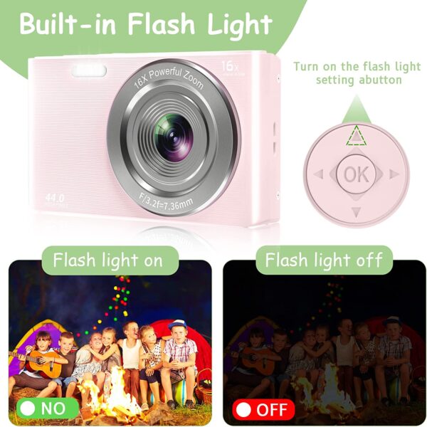 UIKICON Digital Camera, 4K 44MP Kids Camera with 32GB SD Card and 2 Rechargeable Batteries, Small Mini Point and Shoot Compact Digital Cameras for Beginners, Kids and Teens - Pink - Image 5