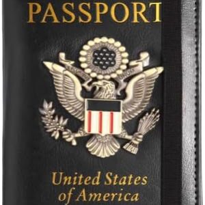 GDTK Leather Passport Holder Cover Case RFID Blocking Travel Wallet (Black)