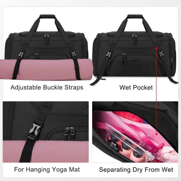 Gym Duffle Bag for Women Men 40L Waterproof Sports Bags Travel Duffel with Shoe Compartment,Wet Pocket Large Weekender Overnight Toiletry Bag,Black - Image 5