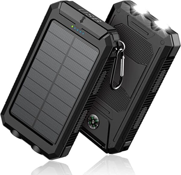 Feeke Solar-Charger-Power-Bank - 36800mAh Portable Charger,QC3.0 Fast Charger Dual USB Port Built-in Led Flashlight and Compass for All Cell Phone and Electronic Devices (Black)