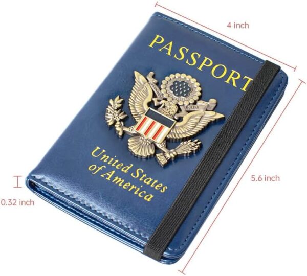 Passport Holder and Card Slot Combo RFID Blocking Leather Travel Passport Wallet for Men and Women US Passport Cover, Blue - Image 6