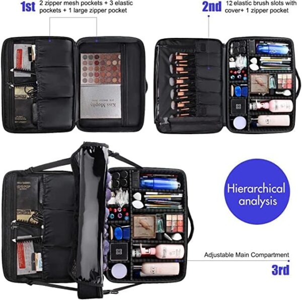 Extra-large Makeup Case, a Must for Double-layer Travel, a Storage Case for Professional Makeup Artists to Put Cosmetics, with Adjustable Partitions and Support - Image 2