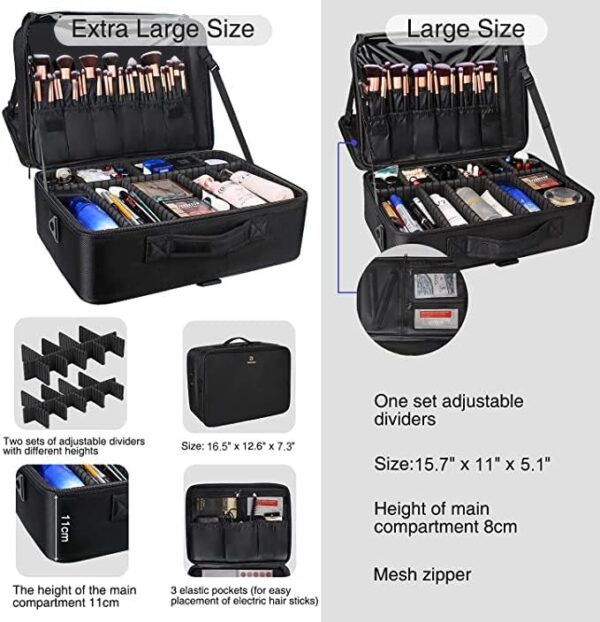 Extra-large Makeup Case, a Must for Double-layer Travel, a Storage Case for Professional Makeup Artists to Put Cosmetics, with Adjustable Partitions and Support - Image 3